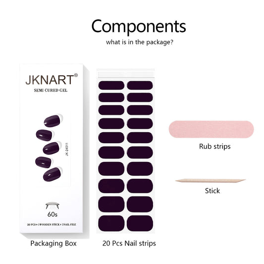 Additional view of JKN Art JKN-24011 Deep Purple semi-cured gel nail strips, 20 pieces.