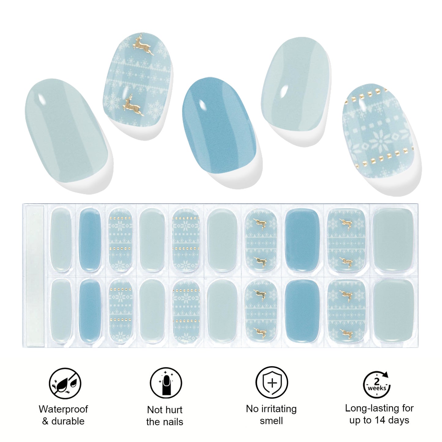 Semi Cured Nail-christmas pale blue