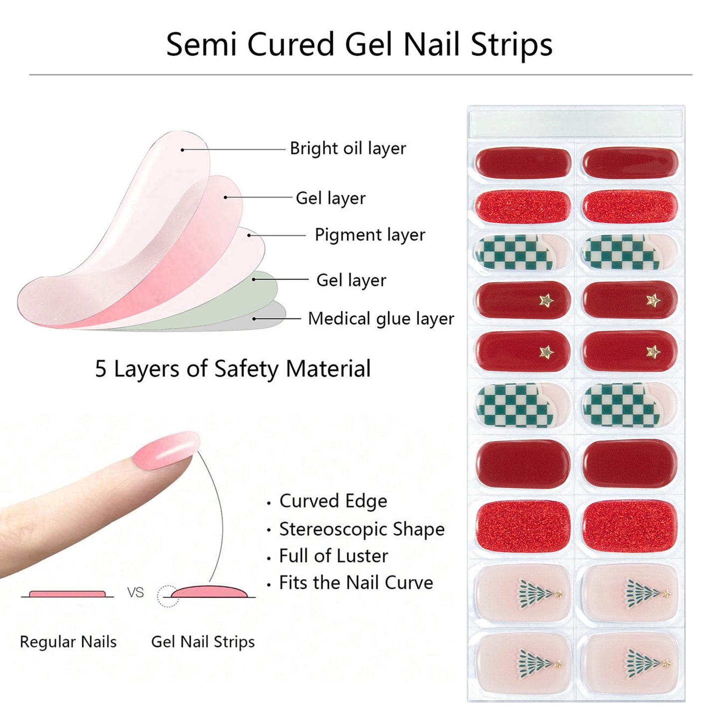 Semi Cured Nail-christmas-red