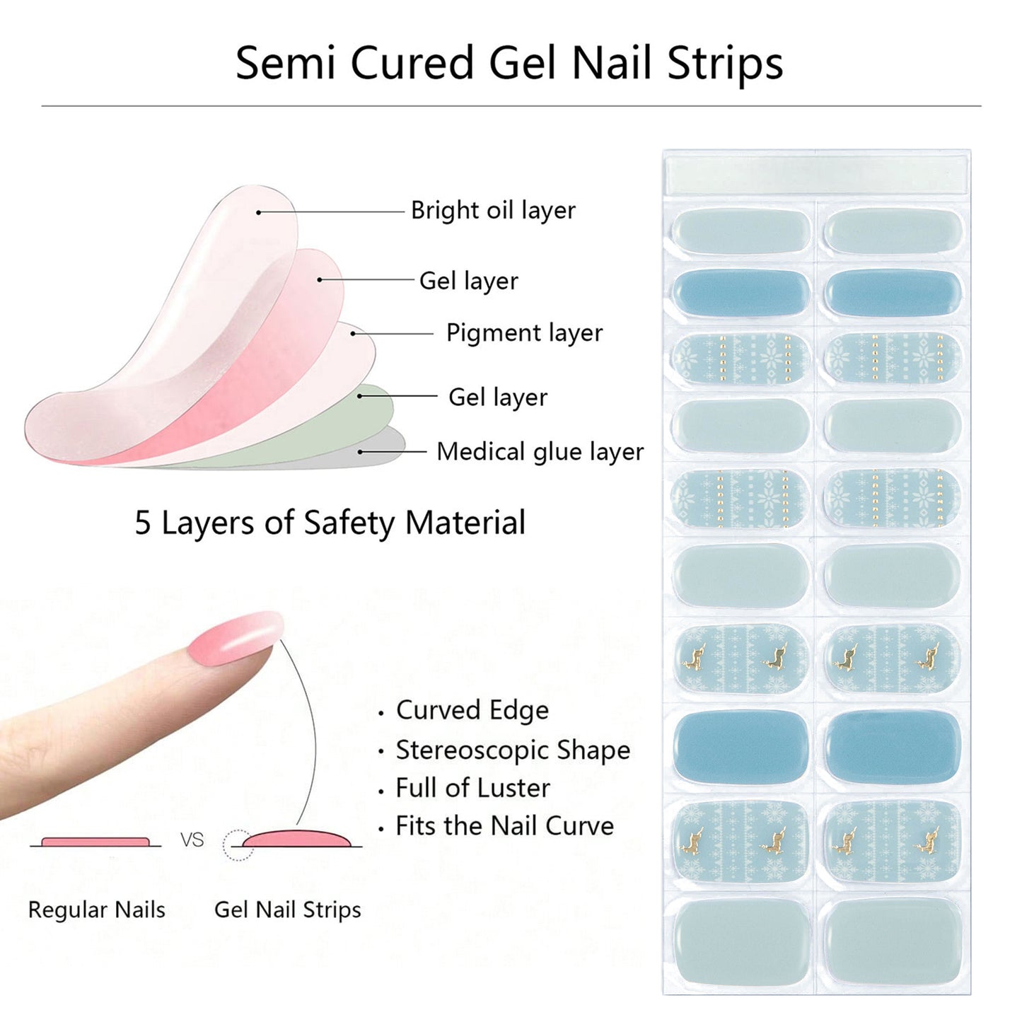 Semi Cured Nail-christmas pale blue